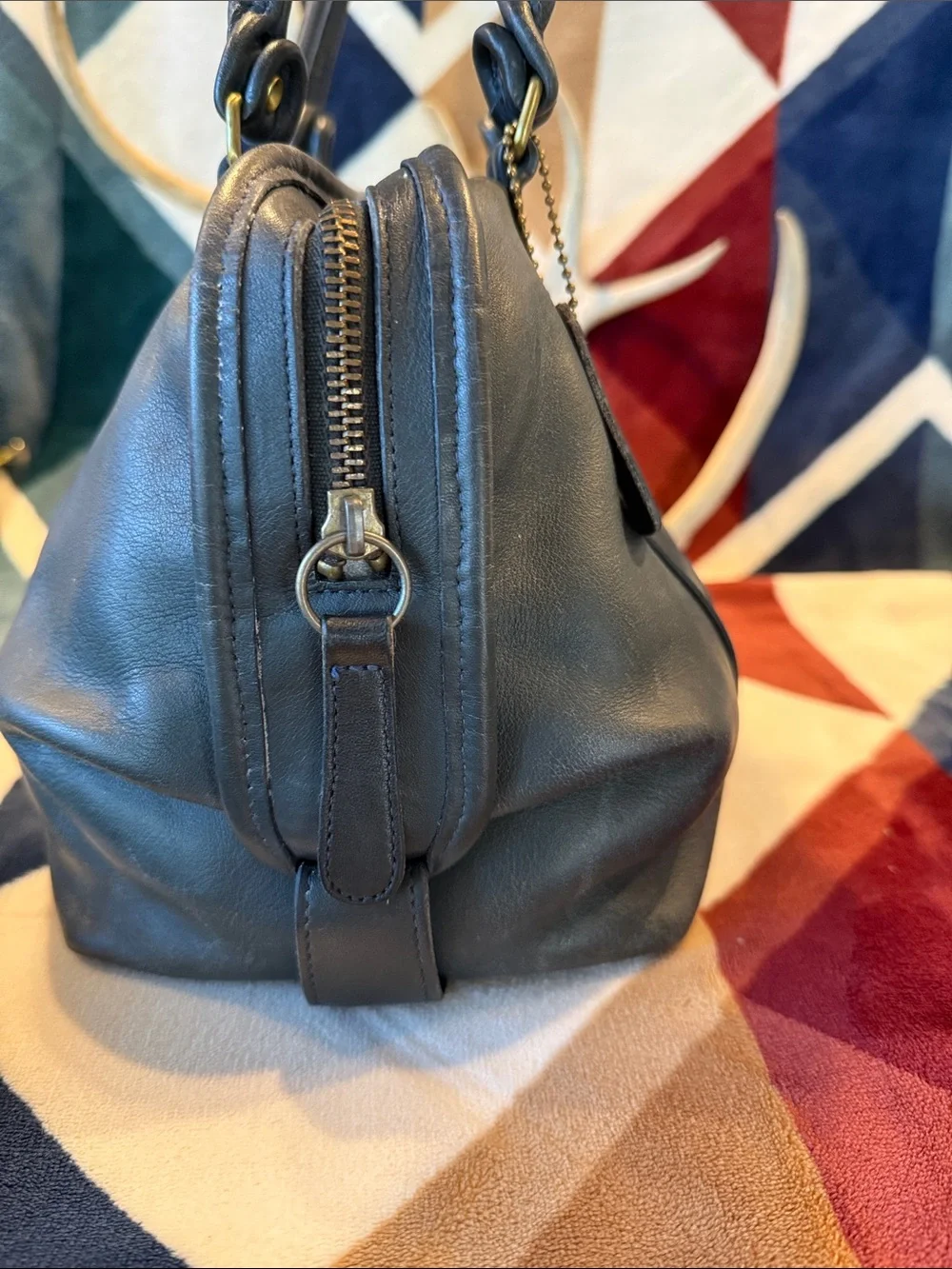 SOLD Vintage Coach Blue Leather Satchel with Double Handles